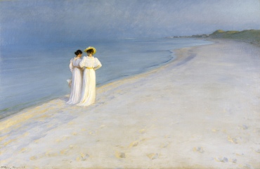 Summer evening on Skagen's Beach. Anna Ancher and Marie Krøyer walking together (1893)